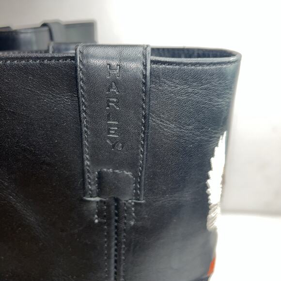 Harley Davidson Black Leather Boots Harness Embroider Eagle Logo SQ Toe- Men’s 9 - Picture 11 of 12